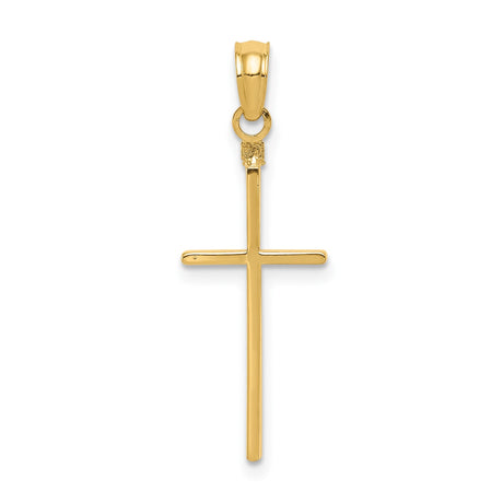 14k Yellow Gold Cross Pendant with Polished Latin Design, Minimalist Religious Jewelry