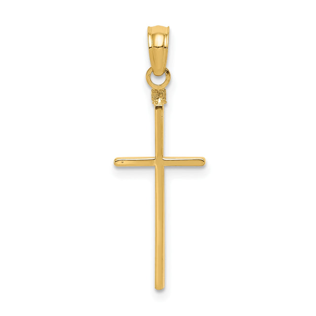 14k Yellow Gold Cross Pendant with Polished Latin Design, Minimalist Religious Jewelry