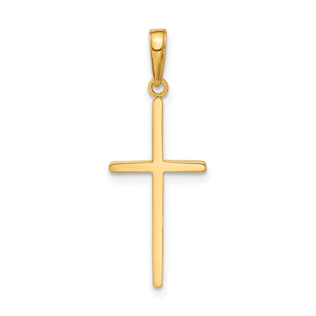 14k Yellow Gold Cross Pendant, Polished Latin Style Religious Jewelry for Men and Women