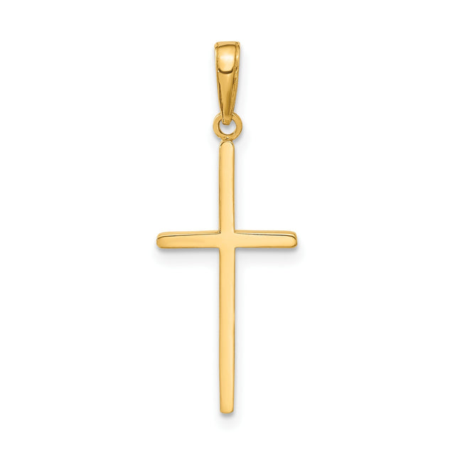 14k Yellow Gold Cross Pendant, Polished Latin Style Religious Jewelry for Men and Women