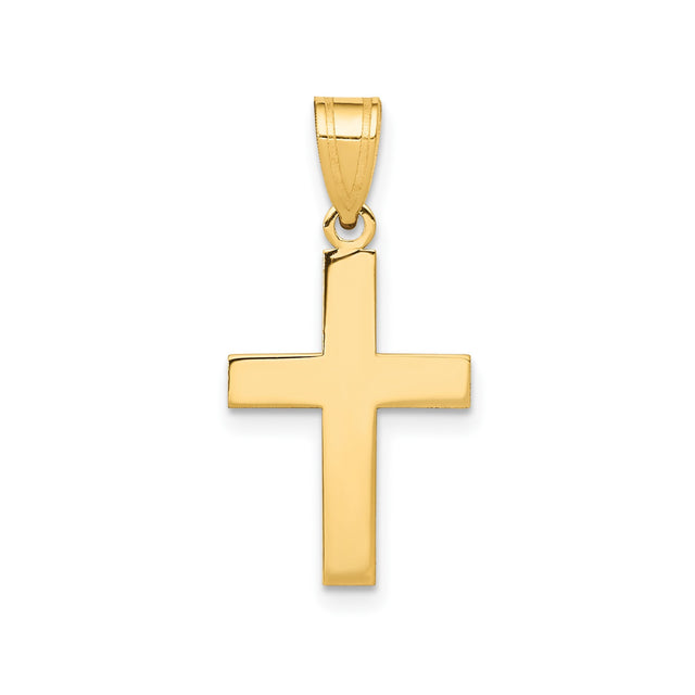 14k Yellow Gold Latin Cross Pendant with Mirror Finish and Modern Clean Lines