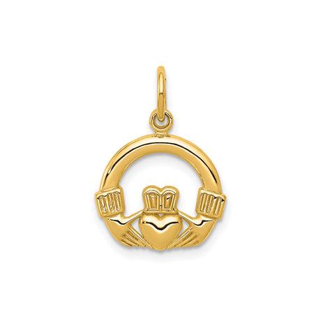 14k Yellow Gold Claddagh Pendant with Crowned Heart and Hands, Irish Heritage Jewelry