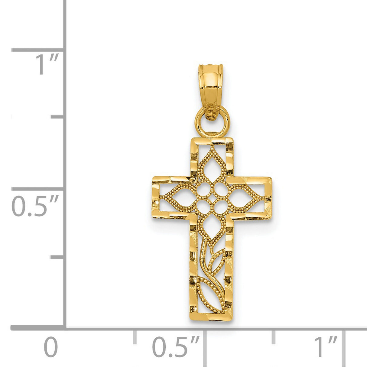 Diamond-Cut Filigree Style Latin Cross Charm Pendant in Real 14k Yellow Gold