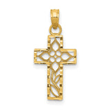 Diamond-Cut Filigree Style Latin Cross Charm Pendant in Real 14k Yellow Gold