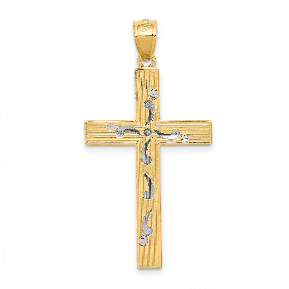 Diamond-Cut Latin Cross Charm Pendant in Real 14k Multi-Tone Gold