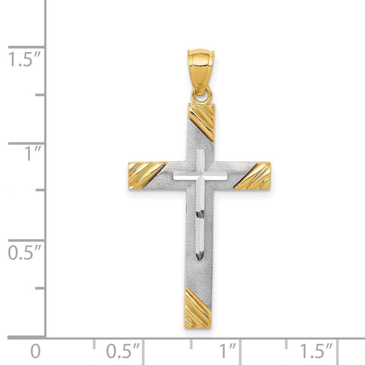 Diamond-Cut Latin Cross Charm Pendant in Real 14k Multi-Tone Gold