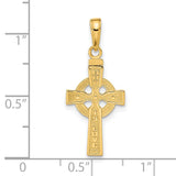 14k Yellow Gold Reversible Celtic Iona Cross Pendant, Polished Religious Charm for Men and Women