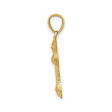 14k Yellow Gold Cross Pendant with Diamond Cut Detailing and Beveled Edges