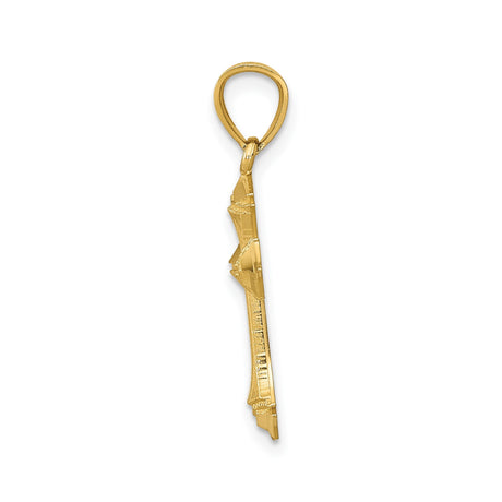 14k Yellow Gold Cross Pendant with Diamond Cut Detailing and Beveled Edges