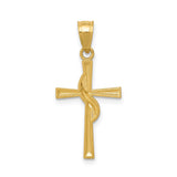 14k Yellow Gold Latin Cross Pendant with Serpent and Ribbon Design