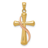 Methodist Cross Charm Pendant in Real 14k Multi-Tone Gold