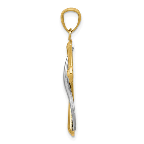 14k Two-Tone Gold Cross Pendant with Twisted Ribbon Detail and Silver Accent
