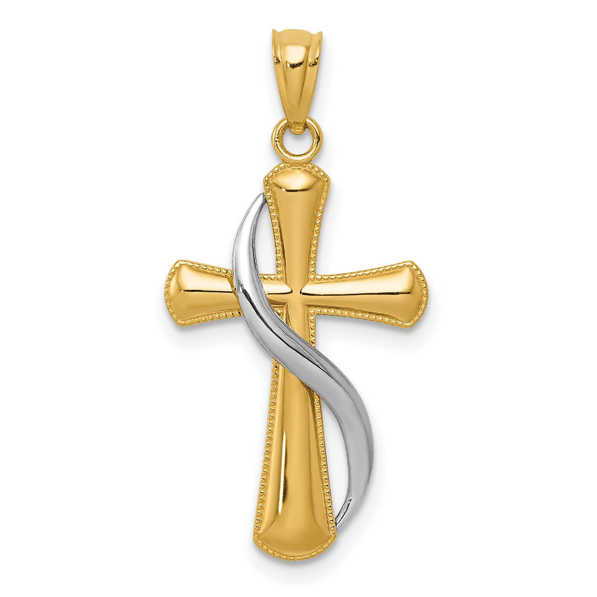 Methodist Cross Charm Pendant in Real 14k Multi-Tone Gold