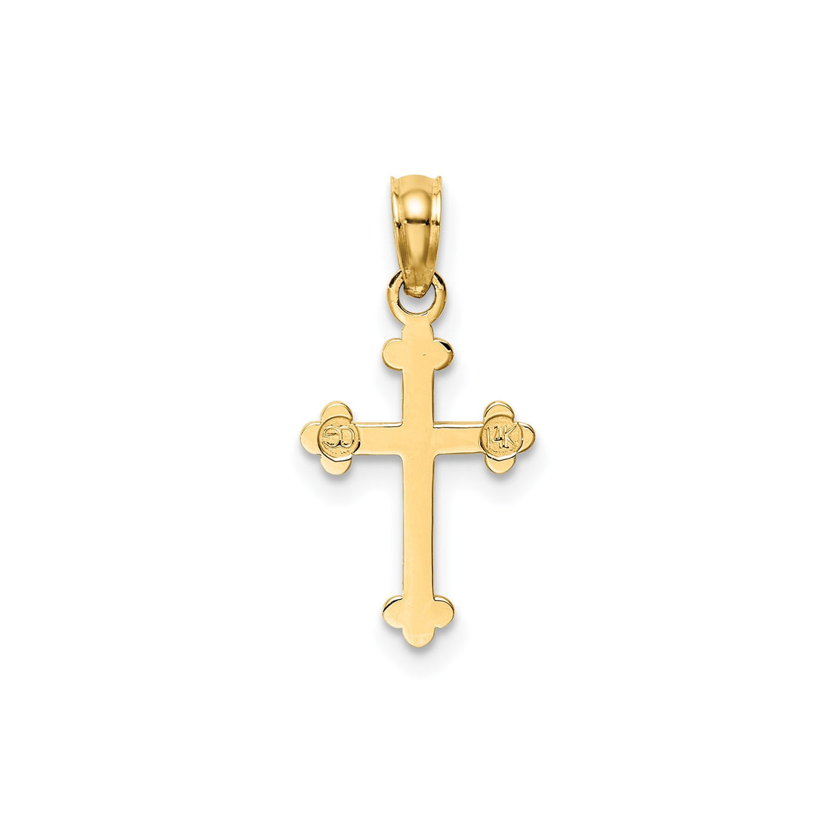 14k Yellow Gold Cross Pendant, Budded Design, Polished Finish Religious Charm for Men and Women