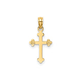 14k Yellow Gold Cross Pendant, Budded Design, Polished Finish Religious Charm for Men and Women