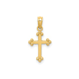 14k Yellow Gold Cross Pendant, Budded Design, Polished Finish Religious Charm for Men and Women