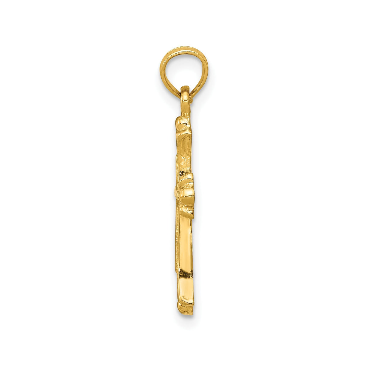 14k Yellow Gold Cross Pendant with Fleur De Lis Design, Textured Religious Charm for Men and Women