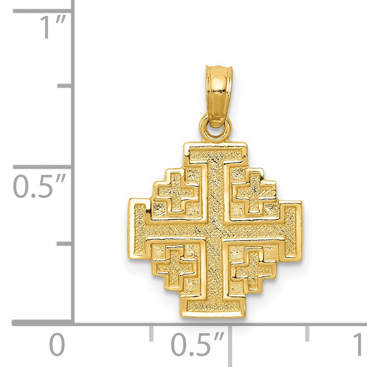 Solid Textured Jerusalem Cross Charm Pendant in Real 14k Yellow Gold