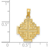 Solid Textured Jerusalem Cross Charm Pendant in Real 14k Yellow Gold