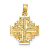 Solid Textured Jerusalem Cross Charm Pendant in Real 14k Yellow Gold