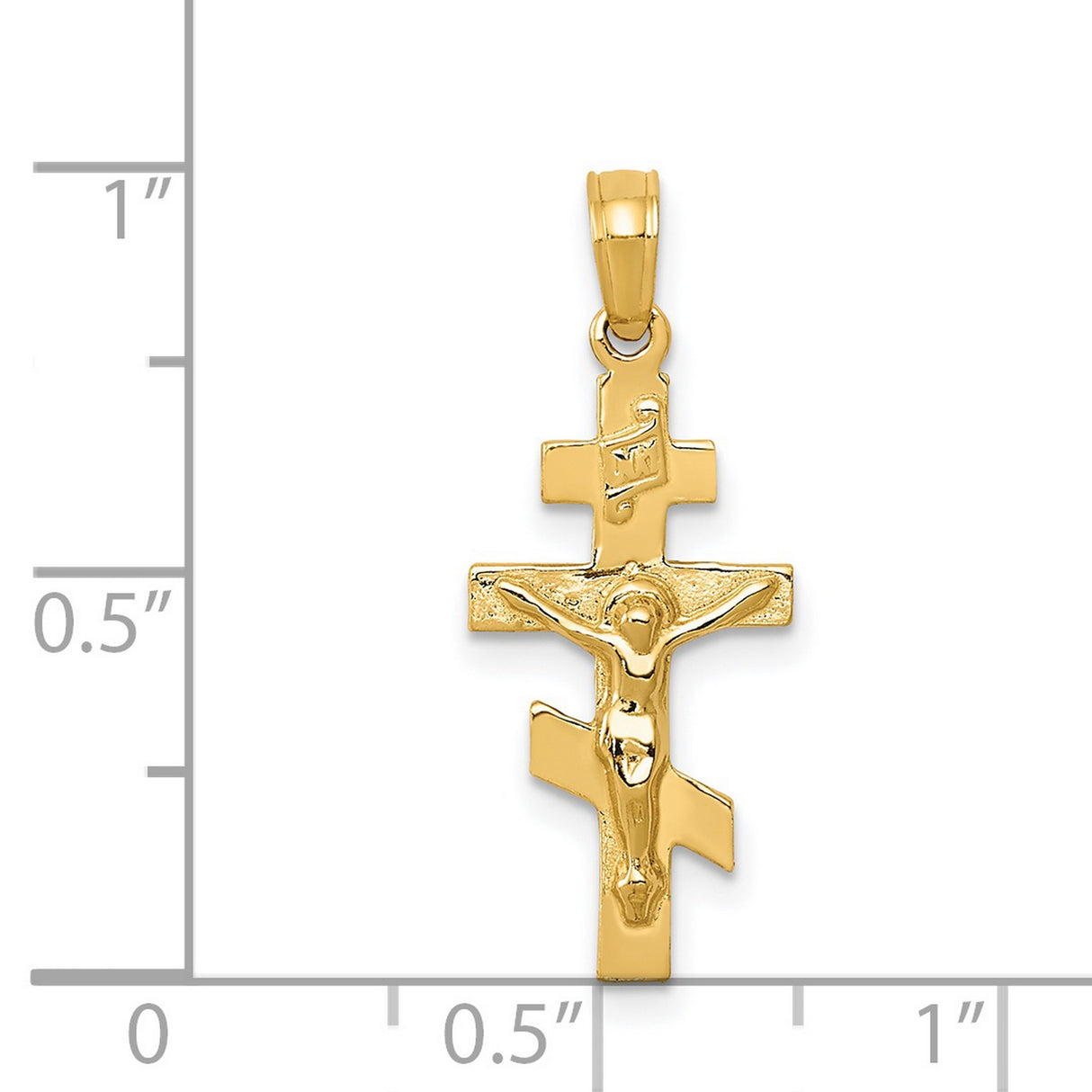 14k Yellow Gold Crucifix Pendant with Detailed Jesus, Eastern Orthodox Cross Charm for Men and Women
