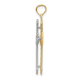 Fleur De Lis Cross With Heart Accents Charm Pendant in Real 14k Multi-Tone Gold