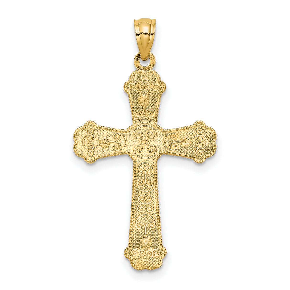 Fleur De Lis Cross With Heart Accents Charm Pendant in Real 14k Multi-Tone Gold