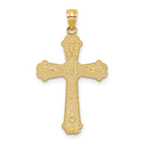 Fleur De Lis Cross With Heart Accents Charm Pendant in Real 14k Multi-Tone Gold