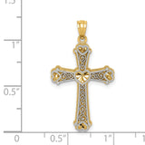 Fleur De Lis Cross With Heart Accents Charm Pendant in Real 14k Multi-Tone Gold