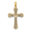 Fleur De Lis Cross With Heart Accents Charm Pendant in Real 14k Multi-Tone Gold