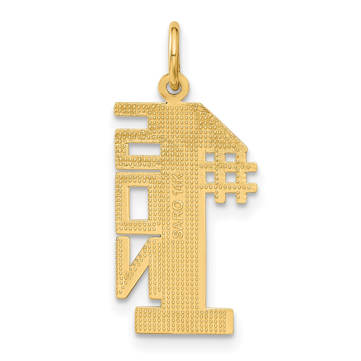 #1 Son Words Textured Charm Pendant in Real 14k Yellow Gold