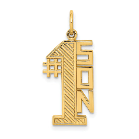 #1 Son Words Textured Charm Pendant in Real 14k Yellow Gold