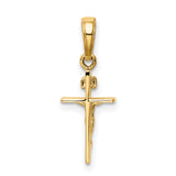 Small INRI Latin Crucifix Charm Pendant in Real 14k Yellow Gold