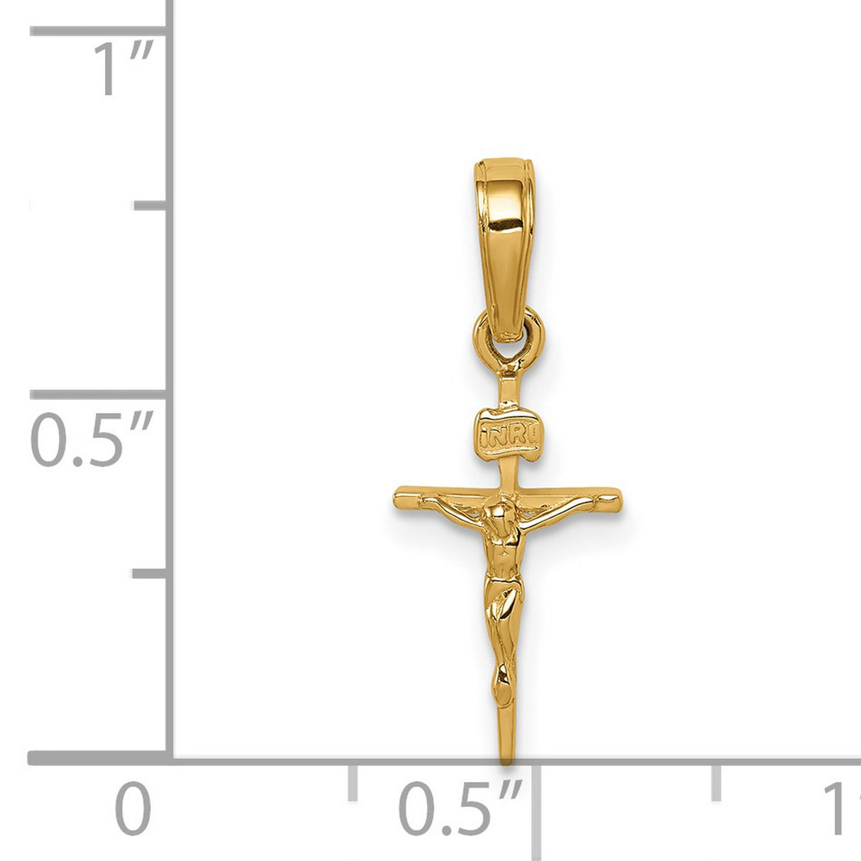 Small INRI Latin Crucifix Charm Pendant in Real 14k Yellow Gold