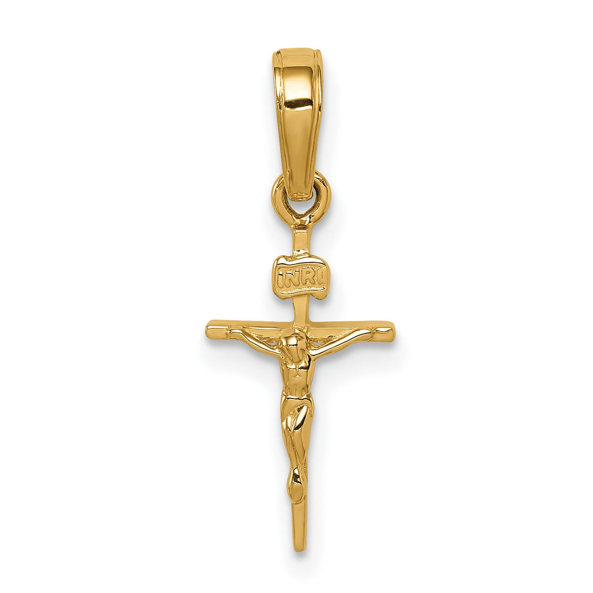 Small INRI Latin Crucifix Charm Pendant in Real 14k Yellow Gold