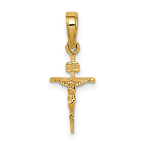 Small INRI Latin Crucifix Charm Pendant in Real 14k Yellow Gold