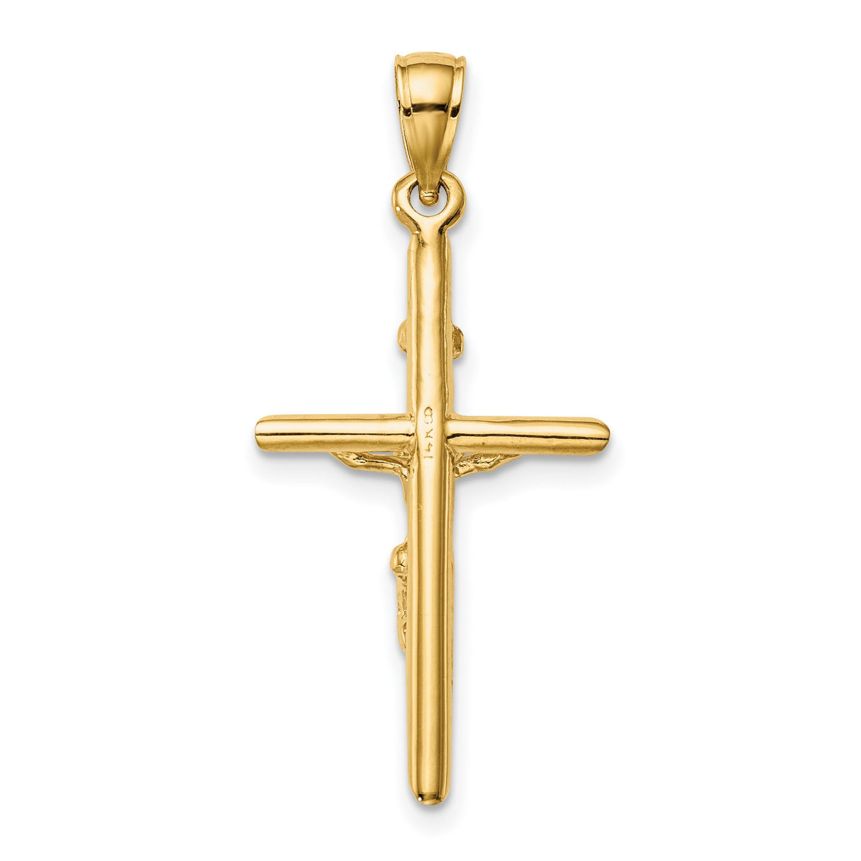 INRI Latin Crucifix With Shaved Tips Charm Pendant in Real 14k Yellow Gold