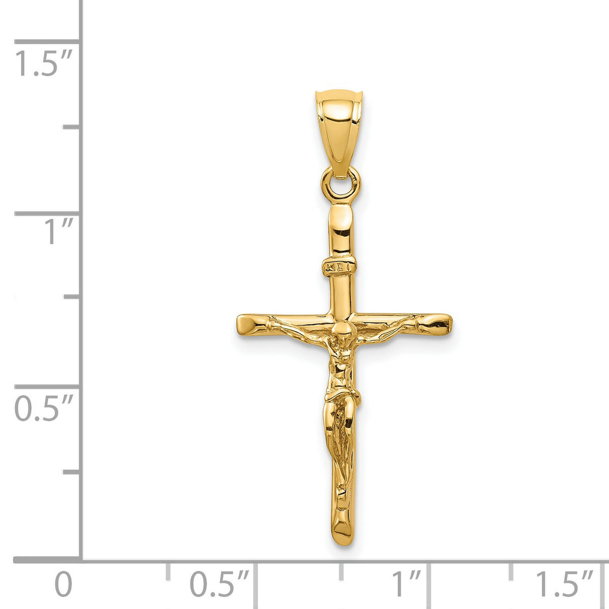 INRI Latin Crucifix With Shaved Tips Charm Pendant in Real 14k Yellow Gold