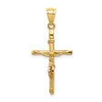 INRI Latin Crucifix With Shaved Tips Charm Pendant in Real 14k Yellow Gold