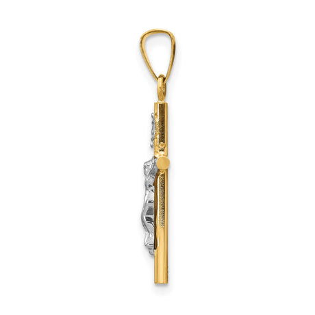 14k Two-Tone Gold Crucifix Pendant with INRI Charm and Jesus Figure, Latin Cross Christian Jewelry