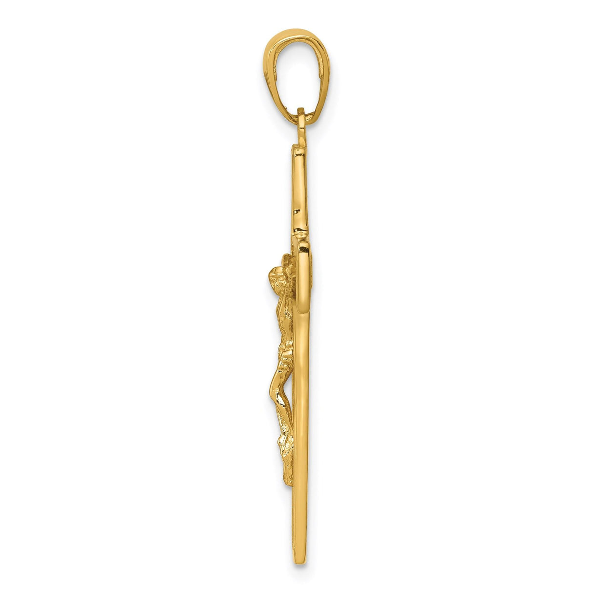 14k Yellow Gold Crucifix Cross Pendant, Textured Latin Christian Religious Charm for Men and Women
