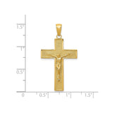 14k Yellow Gold Crucifix Cross Pendant, Textured Latin Christian Religious Charm for Men and Women