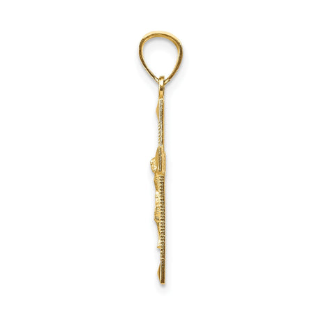 14k Yellow Gold Crucifix Pendant with Raised Christ Figure and Beveled Edges