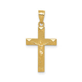14k Yellow Gold Crucifix Pendant with Raised Christ Figure and Beveled Edges
