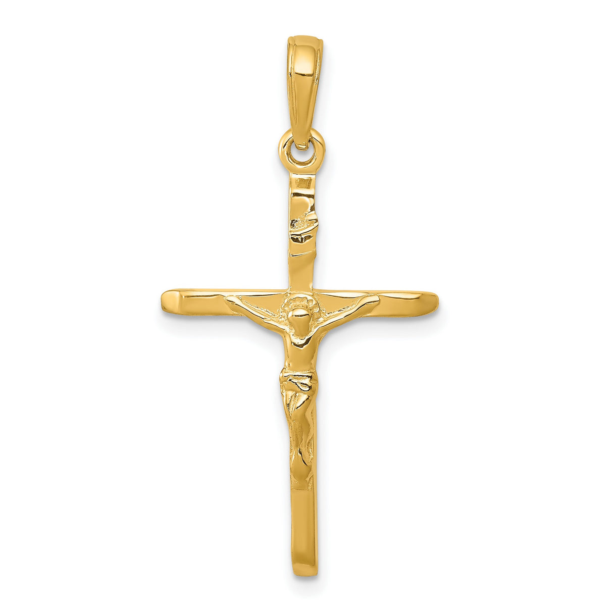 INRI Latin Crucifix Charm Pendant in Real 14k Yellow Gold