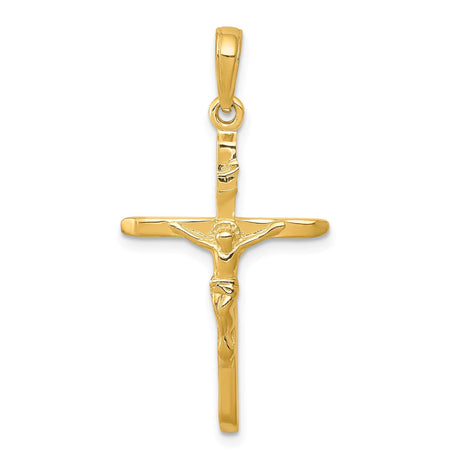 14k Yellow Gold Crucifix Pendant with INRI Jesus Cross Charm, Catholic Christian Symbol