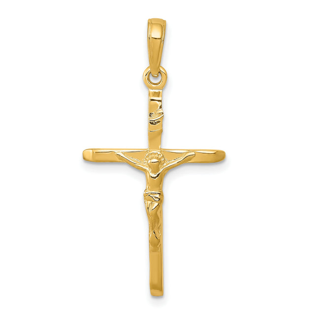 INRI Latin Crucifix Charm Pendant in Real 14k Yellow Gold