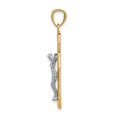 14k Multi-Tone Gold Crucifix Cross Pendant with Jesus Figure, Religious Charm