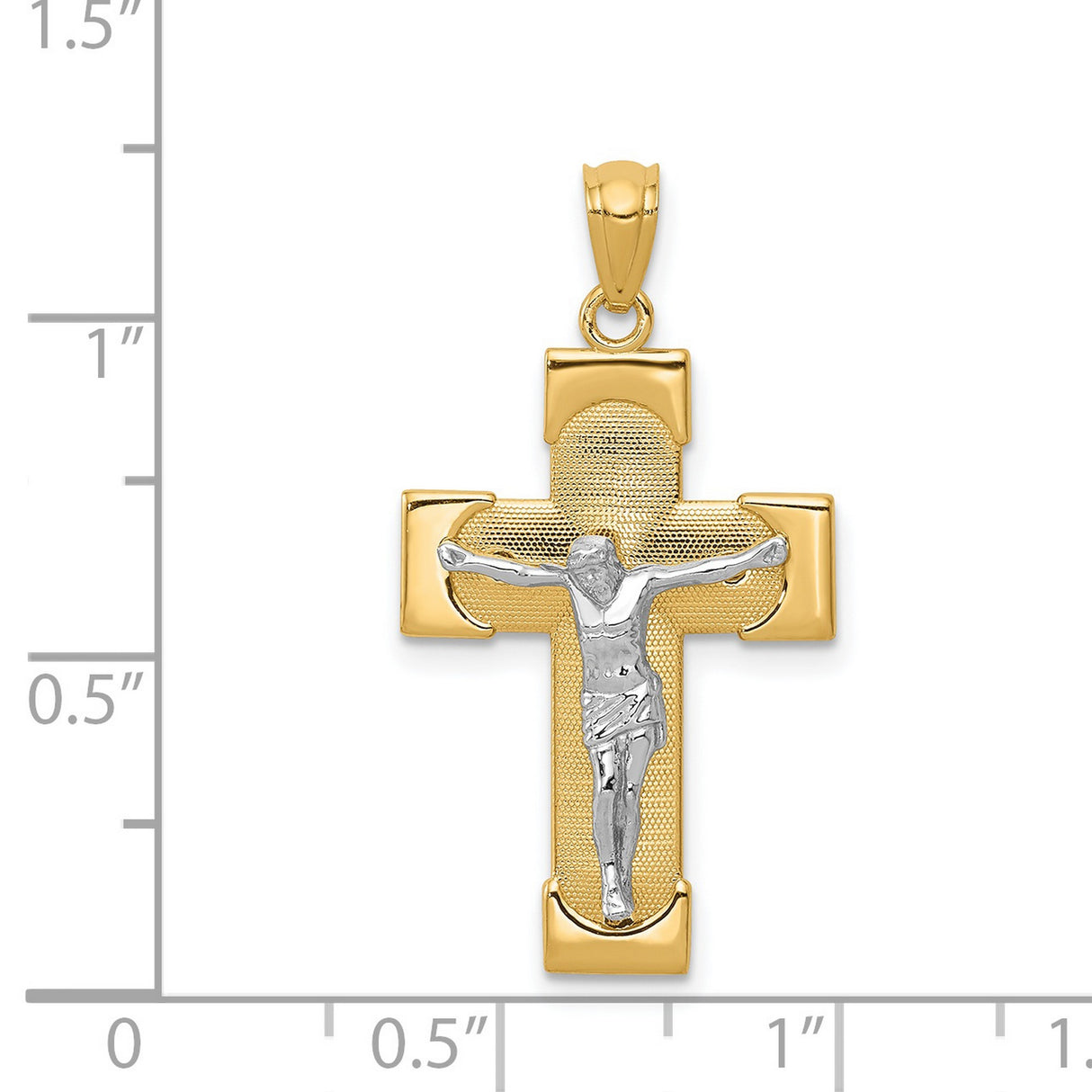 Latin Crucifix Charm Pendant in Real 14k Multi-Tone Gold