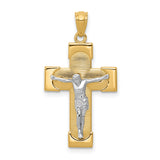 Latin Crucifix Charm Pendant in Real 14k Multi-Tone Gold